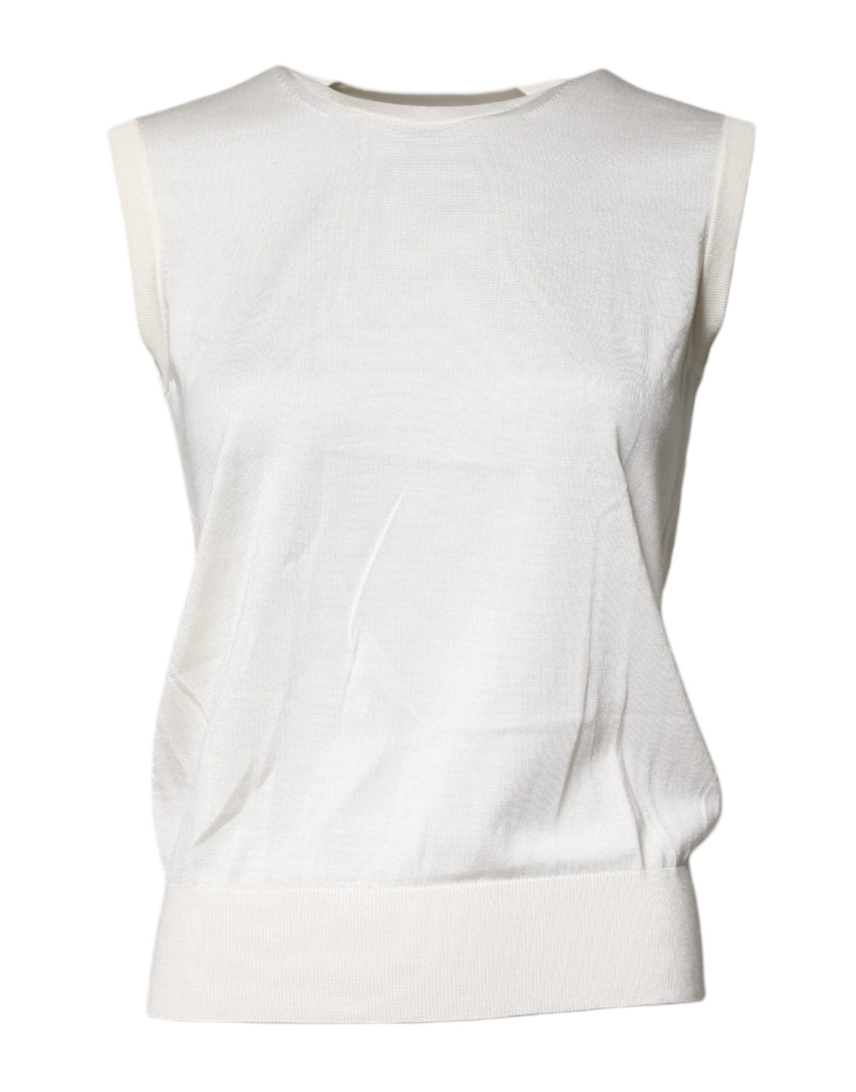 Dolce & Gabbana Cremefarbenes ärmelloses Seiden-Rundhals-Top