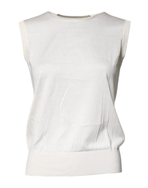 Dolce & Gabbana Cremefarbenes ärmelloses Seiden-Rundhals-Top