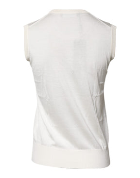 Dolce & Gabbana Cremefarbenes ärmelloses Seiden-Rundhals-Top