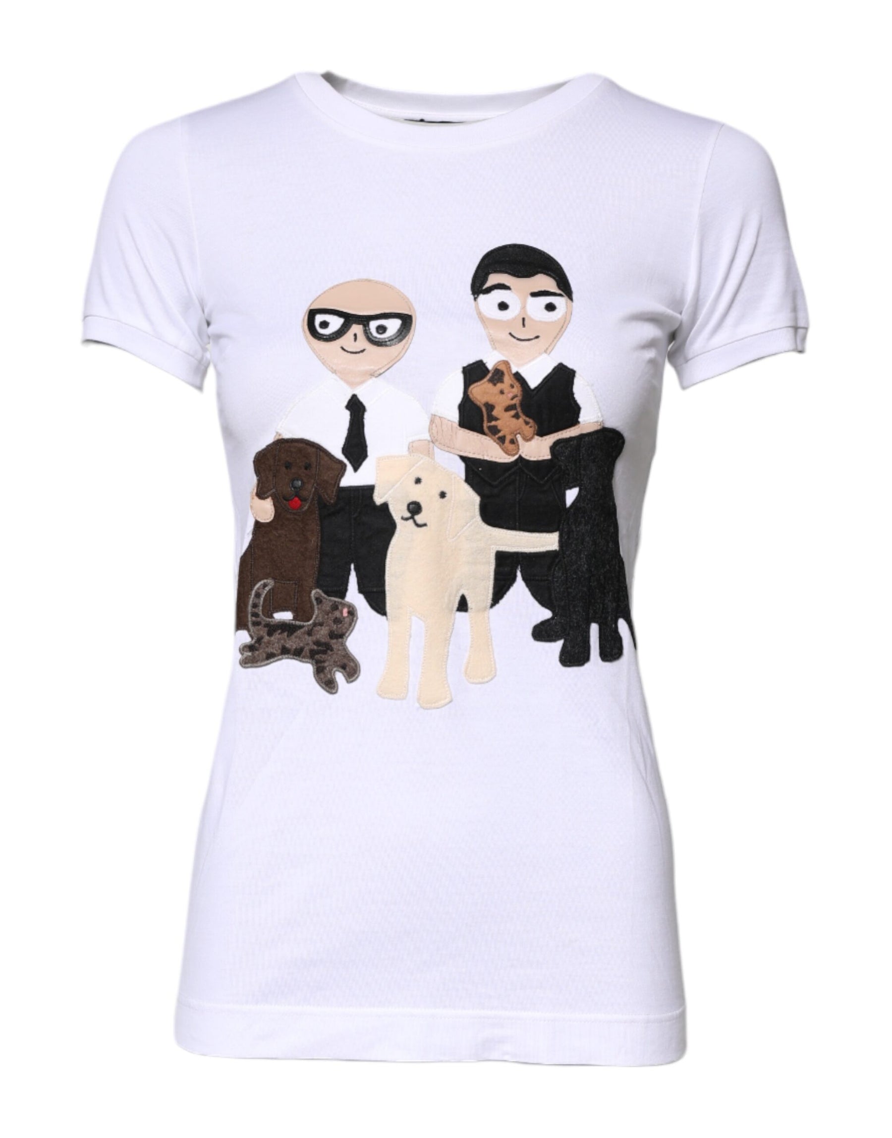 Dolce & Gabbana Weißes Baumwoll-T-Shirt mit #DGFAMILY-Stickerei