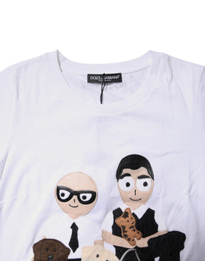Dolce & Gabbana Weißes Baumwoll-T-Shirt mit #DGFAMILY-Stickerei