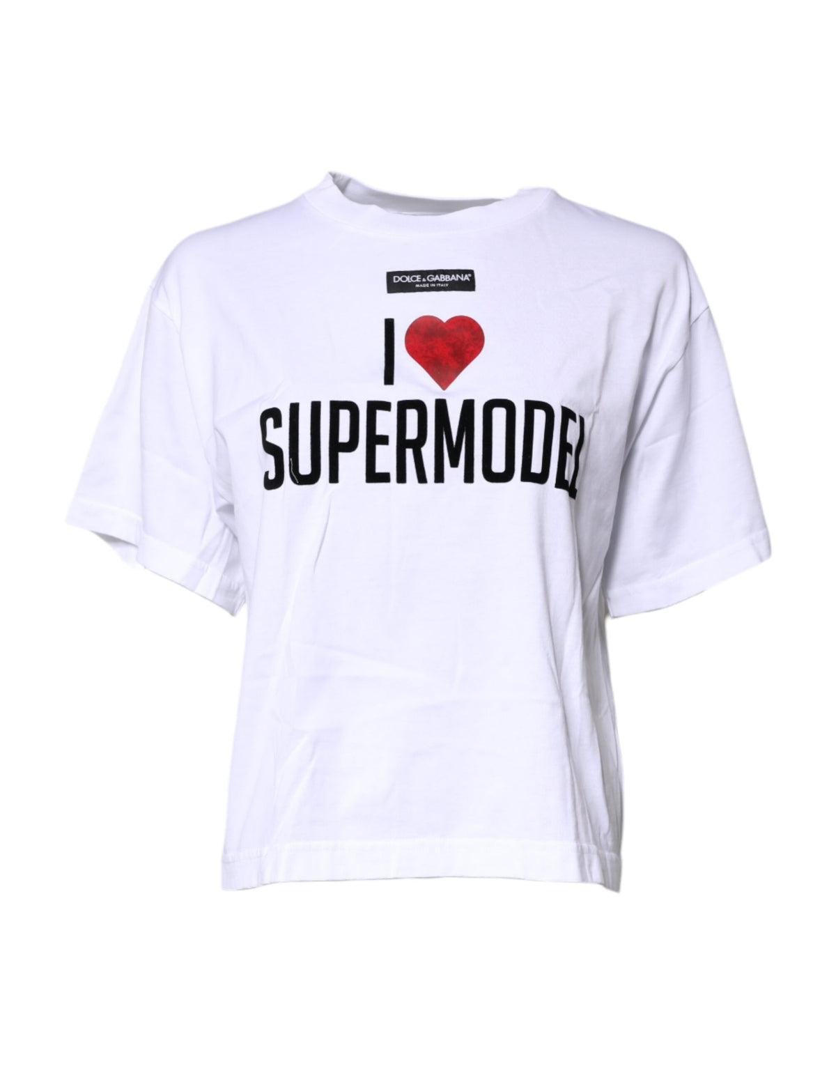 Dolce & Gabbana Weißes bedrucktes Baumwoll-T-Shirt mit Rundhalsausschnitt