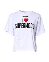 Dolce & Gabbana Weißes bedrucktes Baumwoll-T-Shirt mit Rundhalsausschnitt