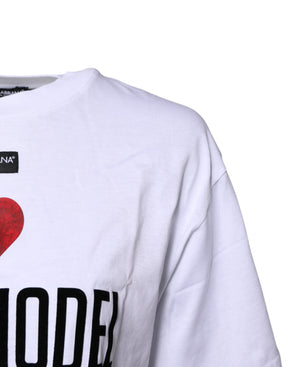 Dolce & Gabbana Weißes bedrucktes Baumwoll-T-Shirt mit Rundhalsausschnitt