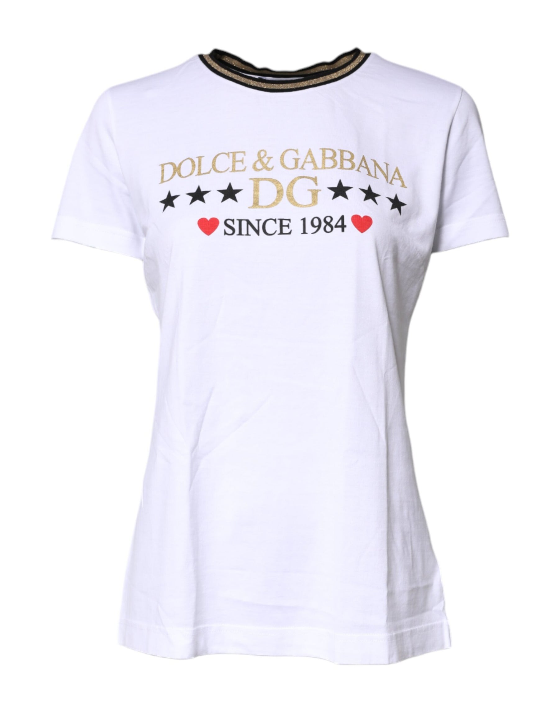 Dolce & Gabbana Weißes bedrucktes Baumwoll-T-Shirt mit Rundhalsausschnitt