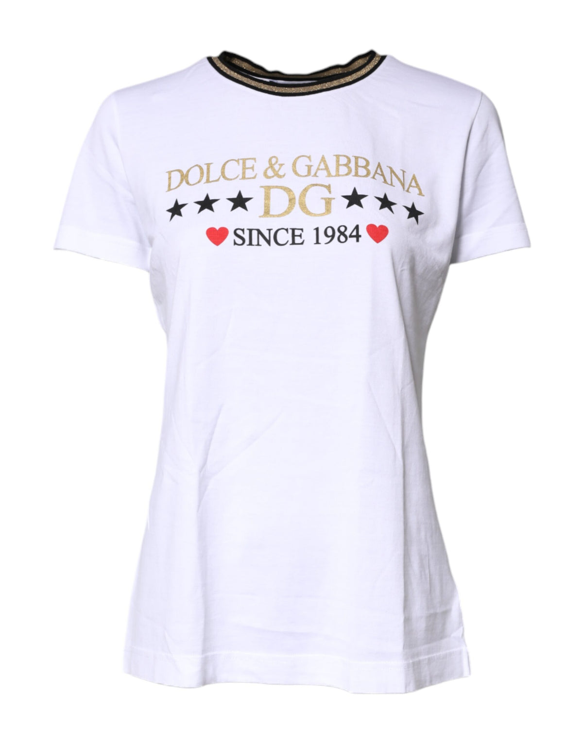 Dolce & Gabbana Weißes bedrucktes Baumwoll-T-Shirt mit Rundhalsausschnitt