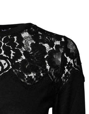 Dolce & Gabbana Schwarzes Blusentop mit floraler Spitze und langen Ärmeln
