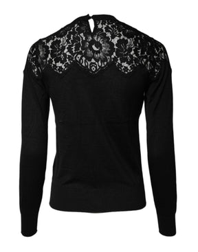 Dolce & Gabbana Schwarzes Blusentop mit floraler Spitze und langen Ärmeln