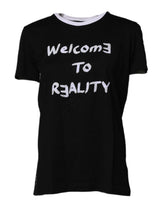 Dolce & Gabbana Schwarzes bedrucktes Baumwoll-T-Shirt mit Rundhalsausschnitt