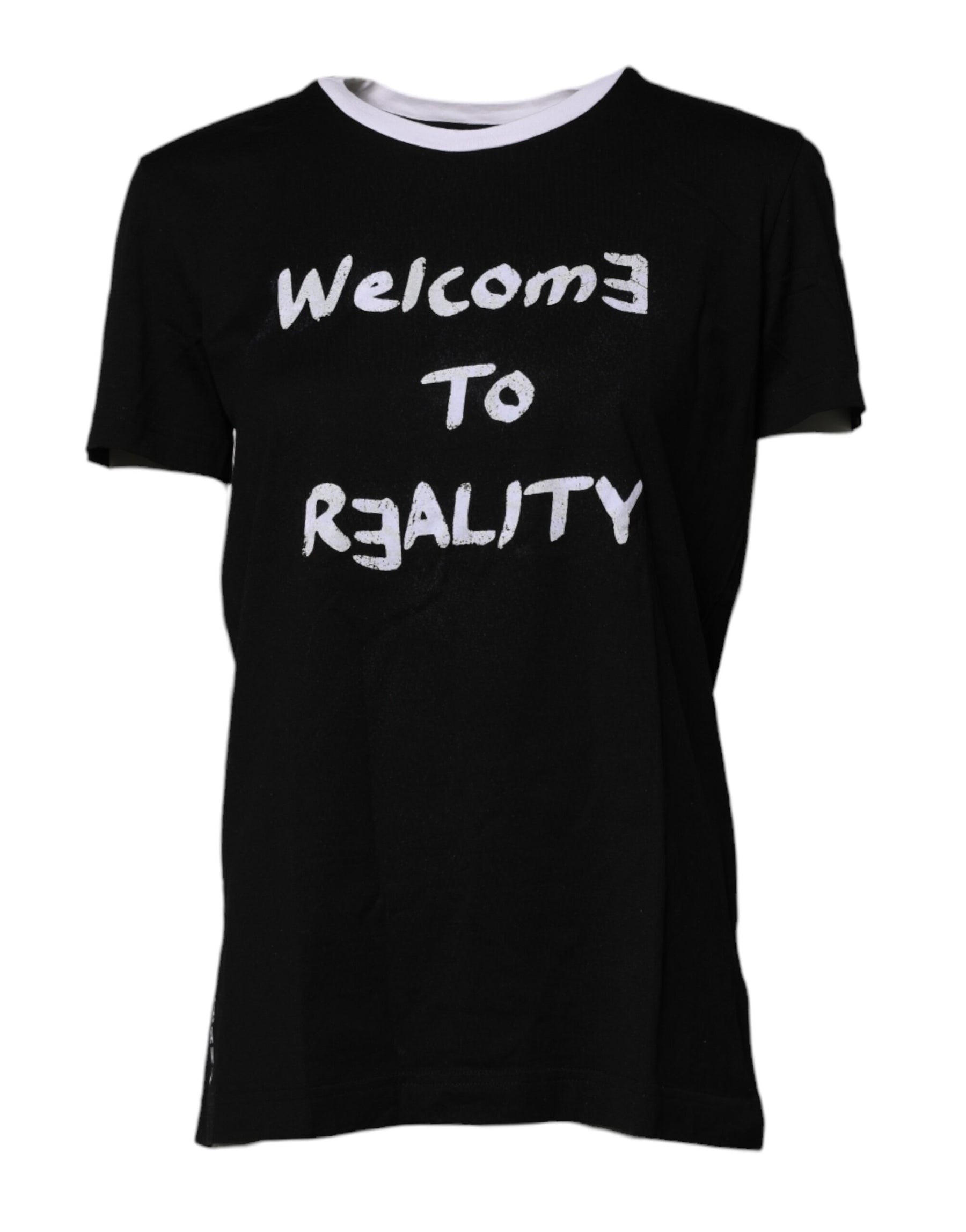 Dolce & Gabbana Schwarzes bedrucktes Baumwoll-T-Shirt mit Rundhalsausschnitt