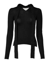 Dolce & Gabbana Schwarzes Kaschmir-Top mit Ascot-Kragen und langen Ärmeln