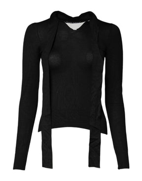 Dolce & Gabbana Schwarzes Kaschmir-Top mit Ascot-Kragen und langen Ärmeln