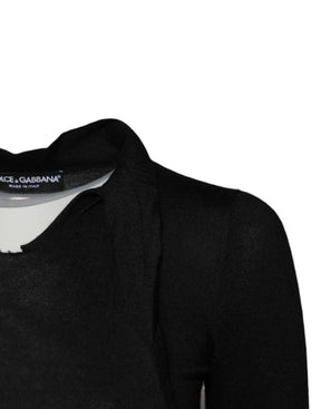 Dolce & Gabbana Schwarzes Kaschmir-Top mit Ascot-Kragen und langen Ärmeln