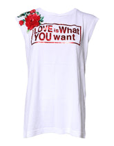 Dolce & Gabbana Weißes ärmelloses Tank-Top mit Blumendruck