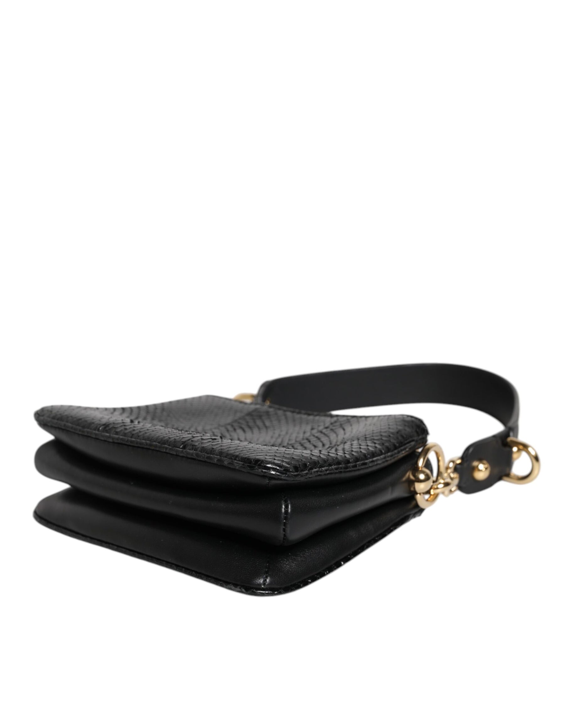 Dolce & Gabbana Schwarze Exotenleder-Schulterriemen-Clutch-Tasche