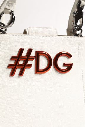 Dolce & Gabbana Weißes Leder #DG BEATRICE Top Handle Tote Bag