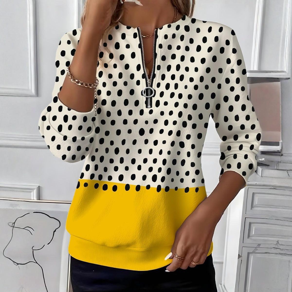 Gelbes Polka Dot Longsleeve – warmes Winter Damen Shirt