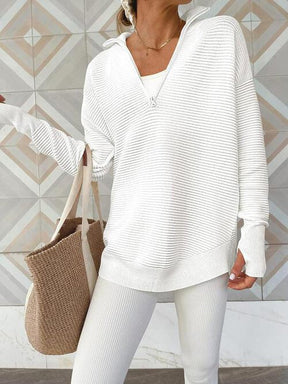 Simple White V-Neck Long Sleeve Sweater - Dein stilvoller Begleiter für den Herbst