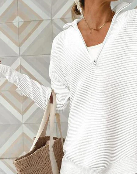 Simple White V-Neck Long Sleeve Sweater - Dein stilvoller Begleiter für den Herbst