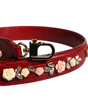 Dolce & Gabbana Rote Leder Tasche mit Blumenverzierung Schulterriemen