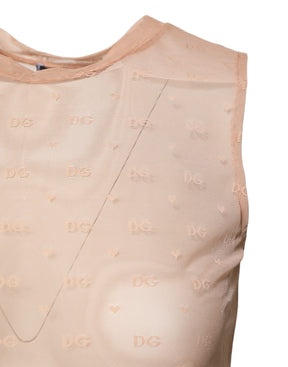 Dolce & Gabbana Beigefarbenes ärmelloses Nylon-Logo-Monogramm-Tanktop