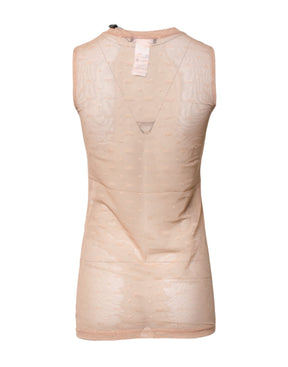 Dolce & Gabbana Beigefarbenes ärmelloses Nylon-Logo-Monogramm-Tanktop
