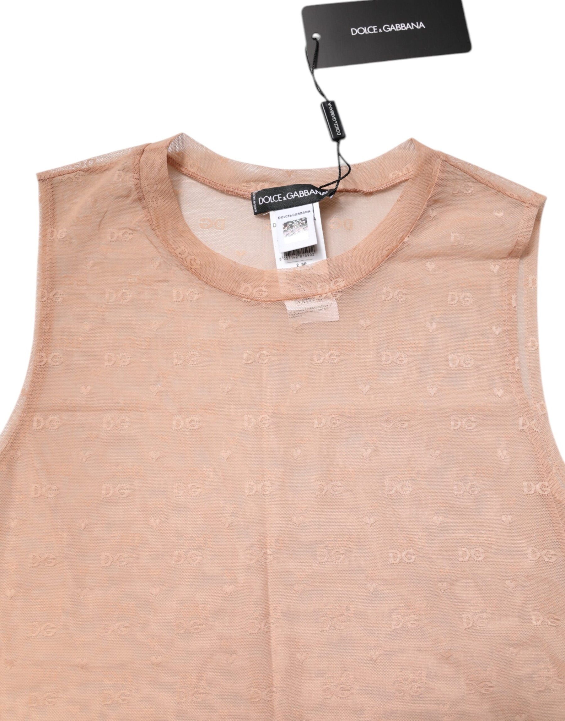 Dolce & Gabbana Beigefarbenes ärmelloses Nylon-Logo-Monogramm-Tanktop