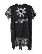 Dolce & Gabbana Schwarzes Top mit Rundhalsausschnitt aus transparenter Spitze Sacred Heart
