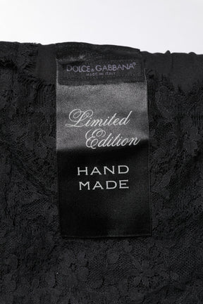 Dolce & Gabbana Schwarzes Top mit Rundhalsausschnitt aus transparenter Spitze Sacred Heart