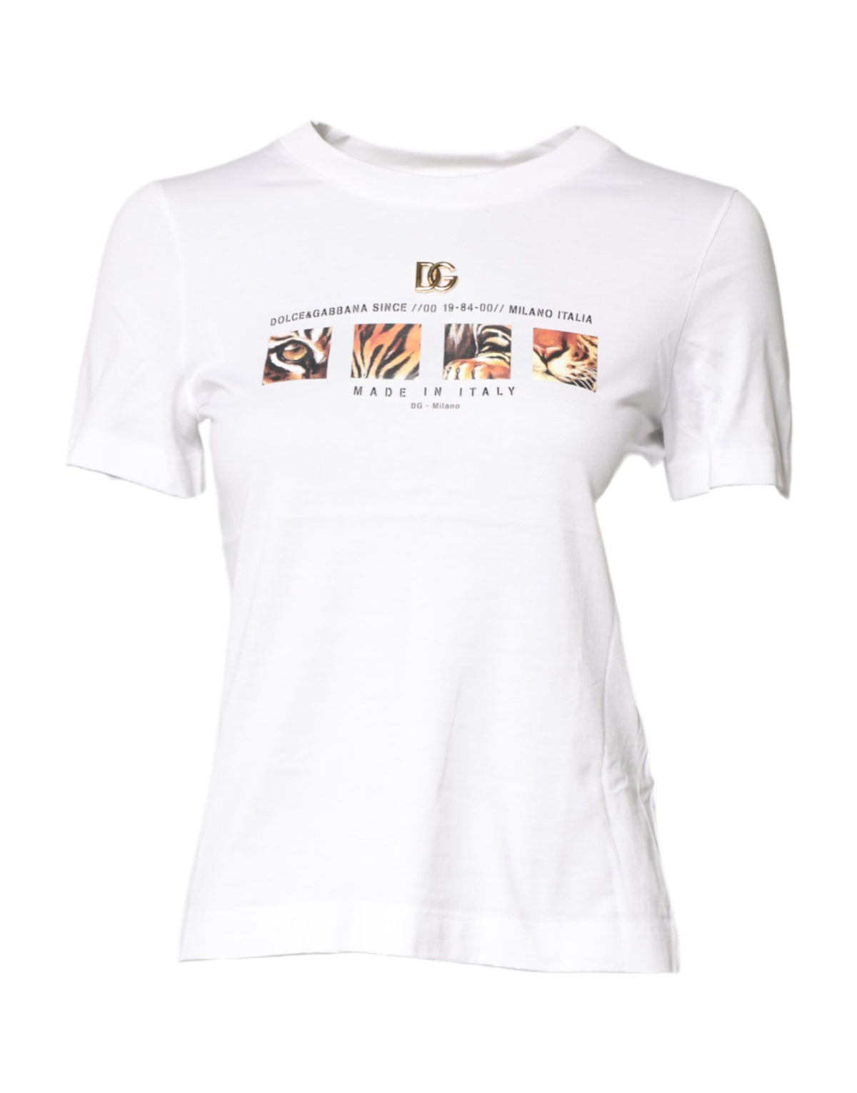 Dolce & Gabbana Weißes T-Shirt mit Rundhalsausschnitt und Grafikdruck aus Baumwolle