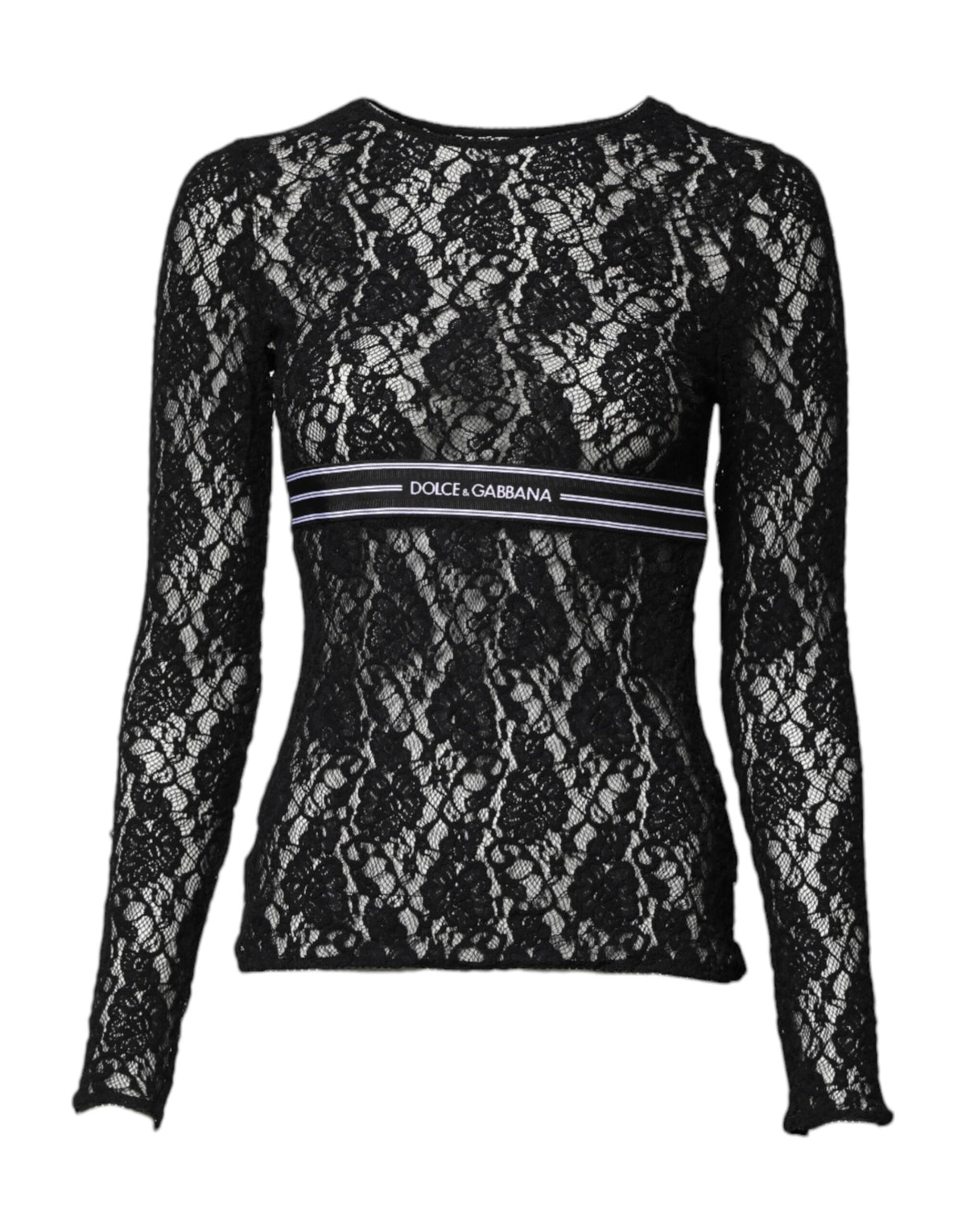 Dolce & Gabbana Schwarzes langärmeliges Pullover-Top mit floraler Spitze