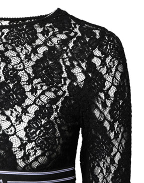 Dolce & Gabbana Schwarzes langärmeliges Pullover-Top mit floraler Spitze