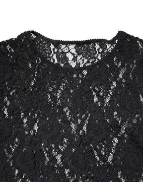 Dolce & Gabbana Schwarzes langärmeliges Pullover-Top mit floraler Spitze