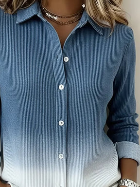 Winter Ombré Bluse Damen Blau-Weiß, Warm & Lässig S–5XL