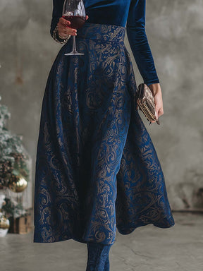 Herbstzauber: Blue Velvet Mock Neck Midi-Kleid – Eleganz trifft Komfort