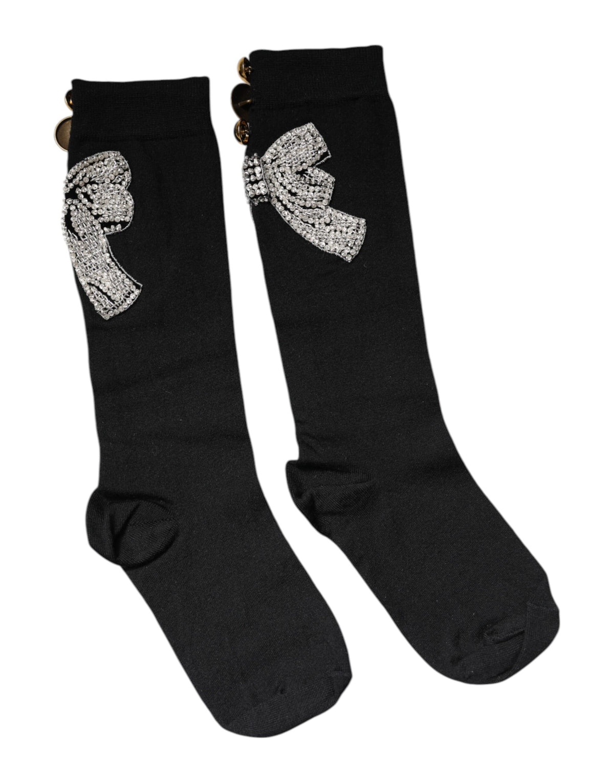 Dolce & Gabbana Schwarz gestrickte Socken mit floraler Kristall-Verzierung