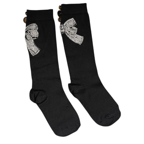 Dolce & Gabbana Schwarz gestrickte Socken mit floraler Kristall-Verzierung