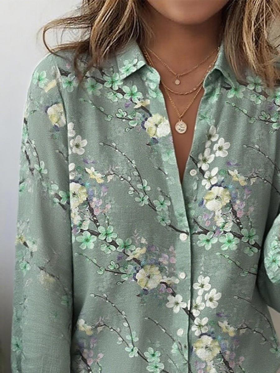 Chic Collared Langarm-Blumenhemd - Herbstsoutfit für stilvolle Eleganz