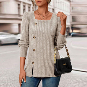Modern Plain Square Neck Top - Elegant & Minimalistisch für Herbst