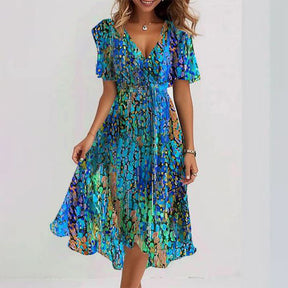 Stilvolles Special Blue Short Sleeve Midi Dress - Perfekt für Herbstsoutfits