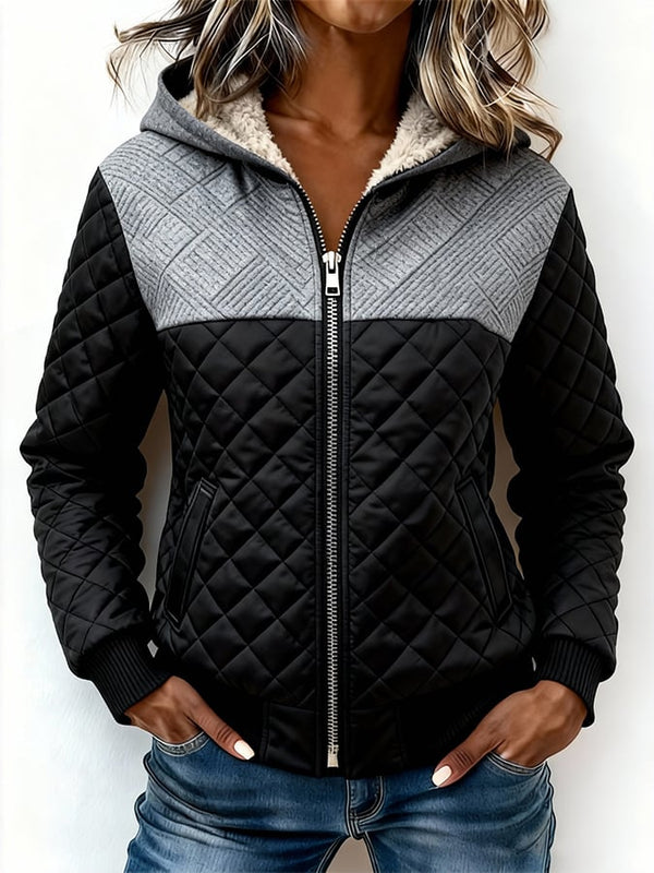 Warme Damen Steppjacke Winter mit Teddyfutter, Kapuze, S-XXXL