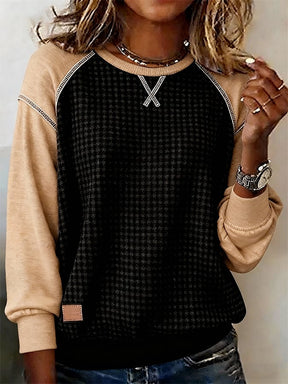 Damen Winter Waffel-Sweatshirt Schwarz Grau Kuschelwarm