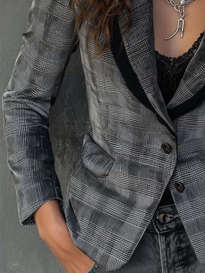 Winterlicher Luxus Samt-Blazer im Grau-Karo-Design - Elegant & Modern