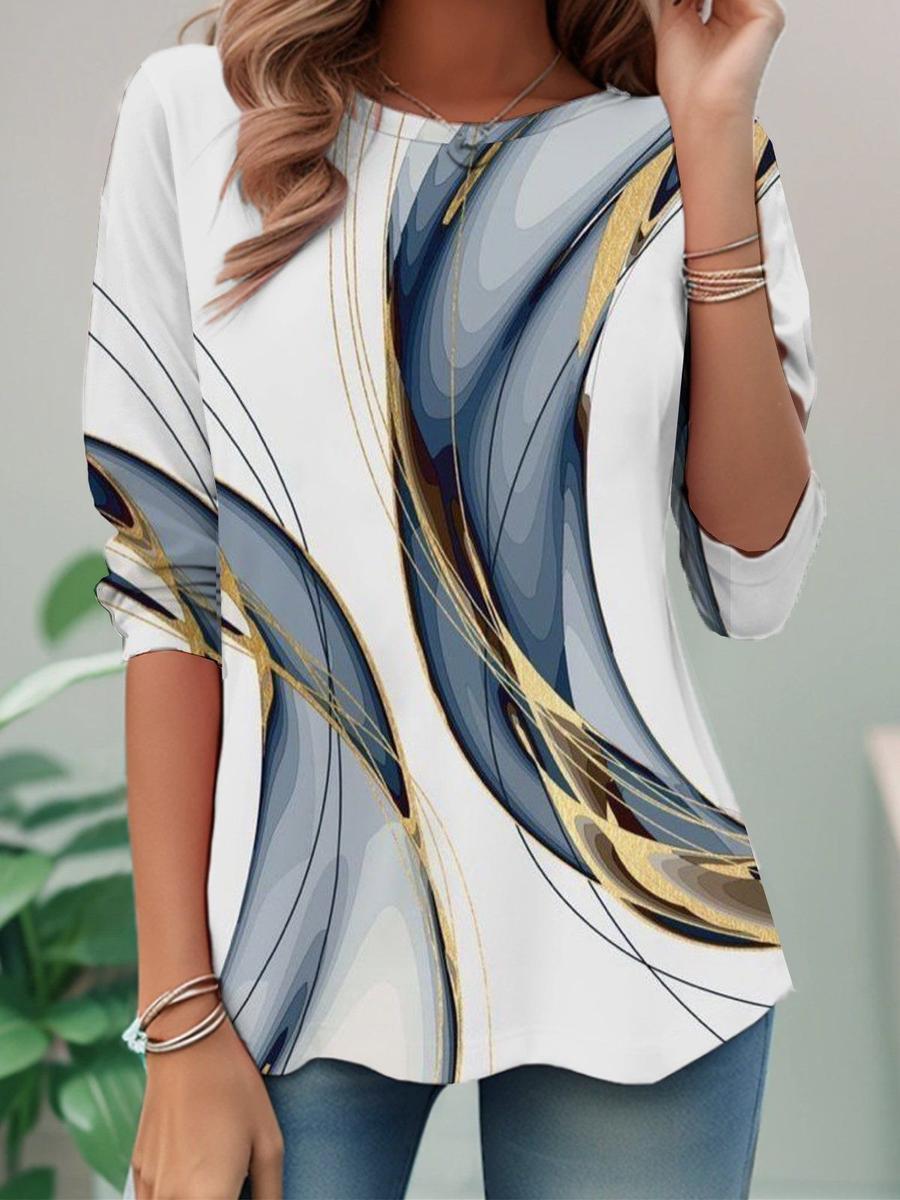 Stunning Geometric Print Long Sleeve Top - Frischer Herbsts-Look mit Komfort