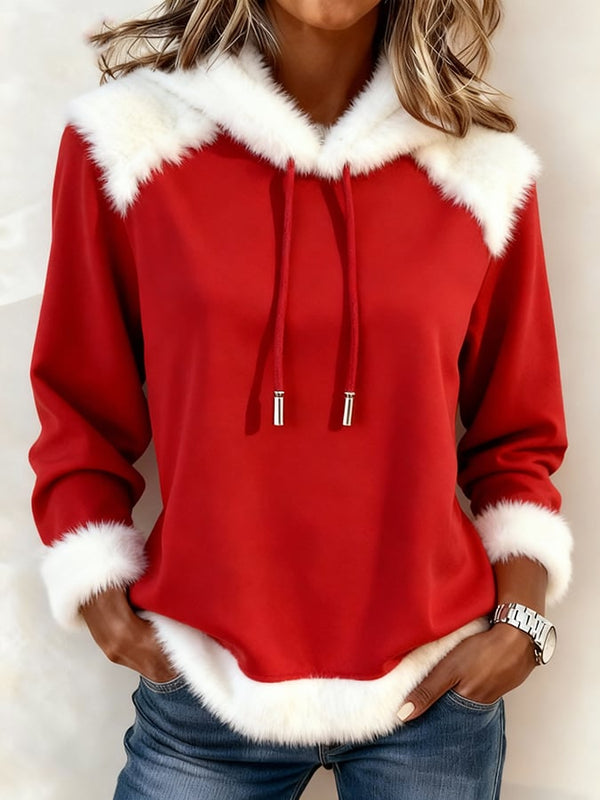 Damen Winter Hoodie rot weiß kuscheliger Weihnachts Pullover