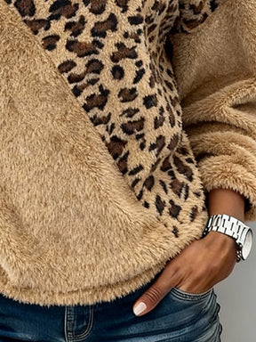 Kuscheliges Leo Sweatshirt Winter Damen Teddy Fleece Braun