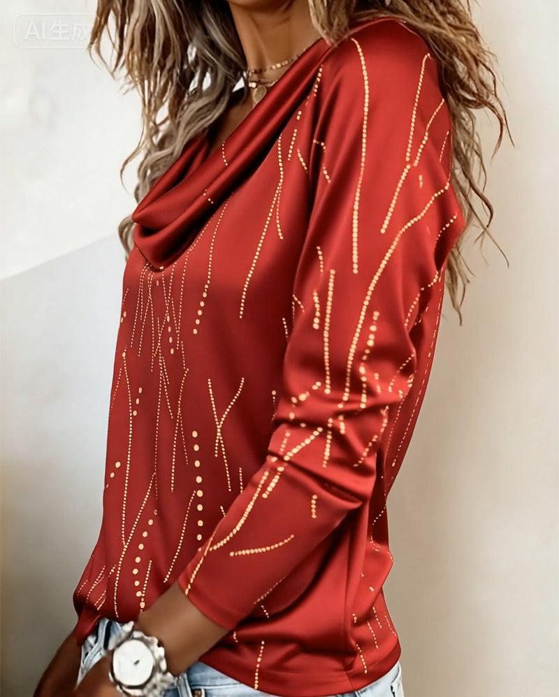 Rotes Winter Longsleeve mit Goldprint – festlich & elegant