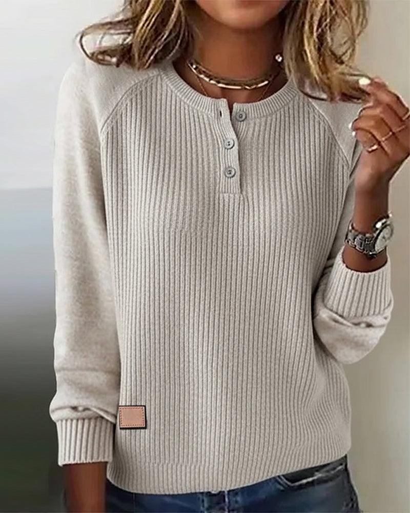Herbstlicher Chic Ribbed Henley Sweater - Eleganz & Wärme für kühle Tage