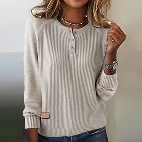 Herbstlicher Chic Ribbed Henley Sweater - Eleganz & Wärme für kühle Tage
