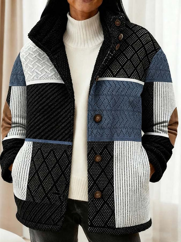 Winter Damen Patchwork Jacke warm casual mit Kragen
